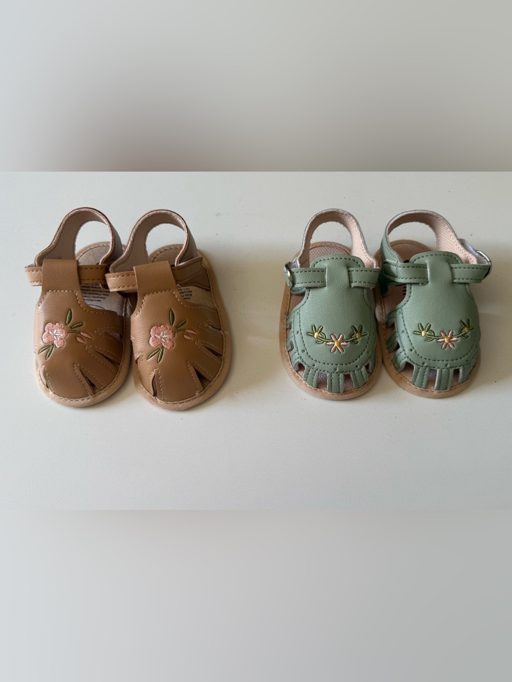 Toddler Floral Cutout Sandals in Tan and Sage